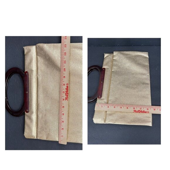 Vtg 60s Lady’s Pride Handbag Expandable Tote Gold Lame Tortoise‎ Lucite Handle - Picture 8 of 9